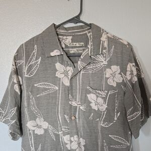 Batik Bay | Dusty Olive Green Silk Floral Button Down Shirt Size Small